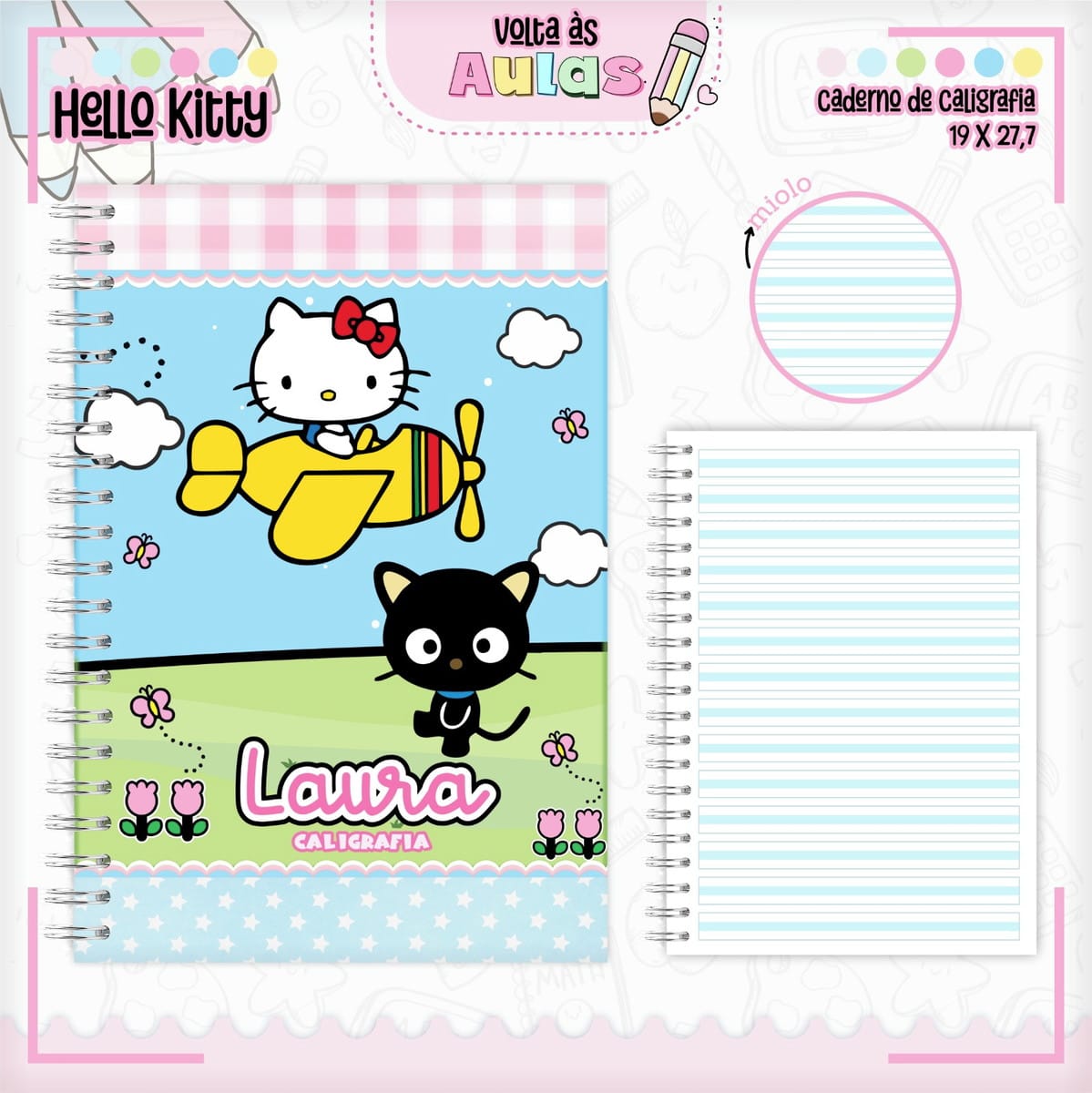 Combo Escolar Hello Kitty com Arquivos de Encadernação 2 Combo Escolar Hello Kitty Arquivo Encadernacao 4