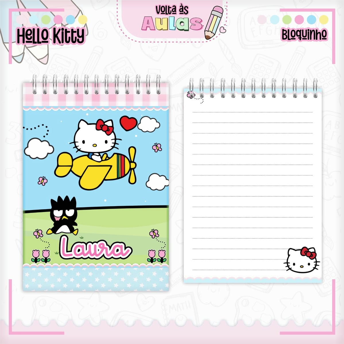 Combo Escolar Hello Kitty com Arquivos de Encadernação 3 Combo Escolar Hello Kitty Arquivo Encadernacao 3