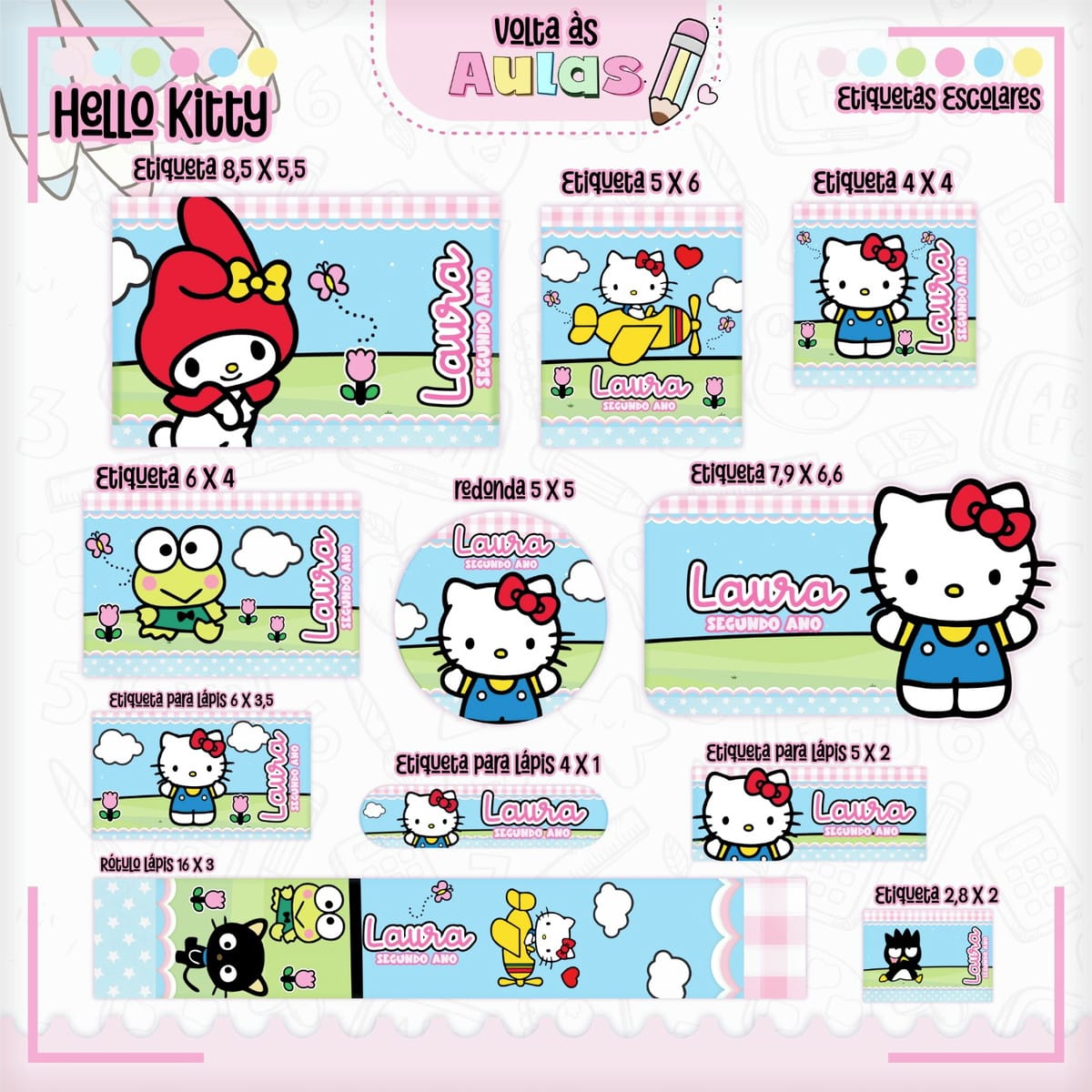 Combo Escolar Hello Kitty com Arquivos de Encadernação 4 Combo Escolar Hello Kitty Arquivo Encadernacao 2