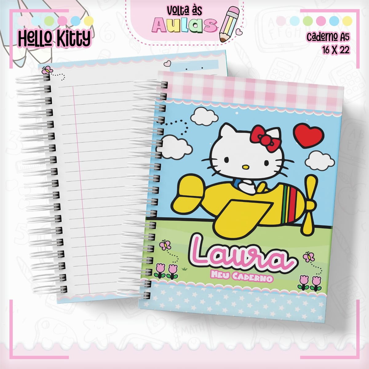 Combo Escolar Hello Kitty com Arquivos de Encadernação 5 Combo Escolar Hello Kitty Arquivo Encadernacao