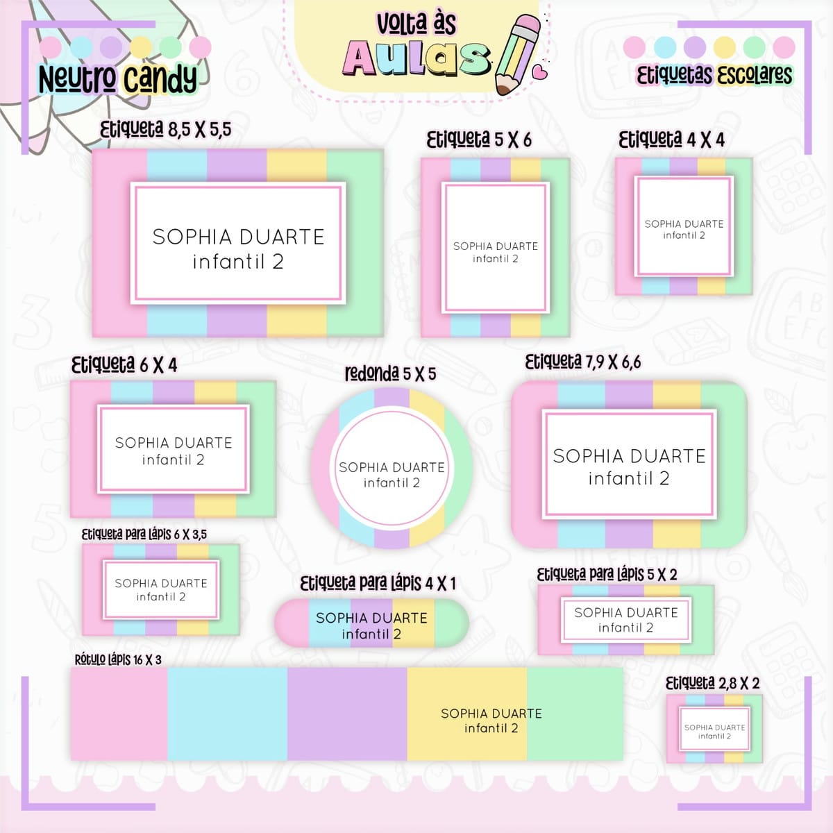 Combo Escolar Neutro Candy para Encadernação e Sublimação 4 Combo Escolar Neutro Candy Arquivo Encadernacao 4