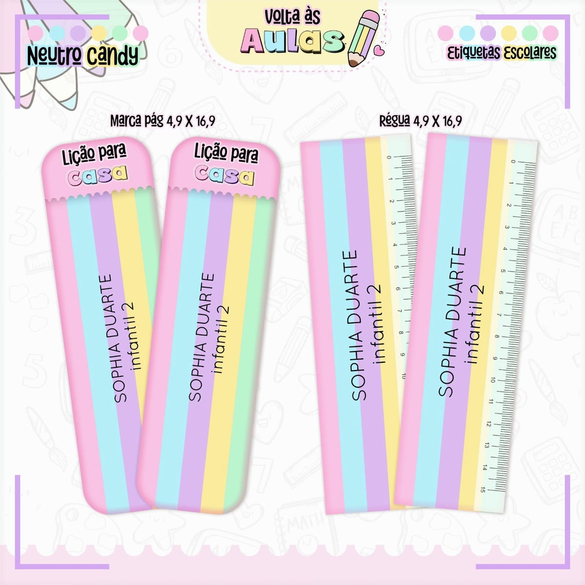 Combo Escolar Neutro Candy para Encadernação e Sublimação 5 Combo Escolar Neutro Candy Arquivo Encadernacao 5