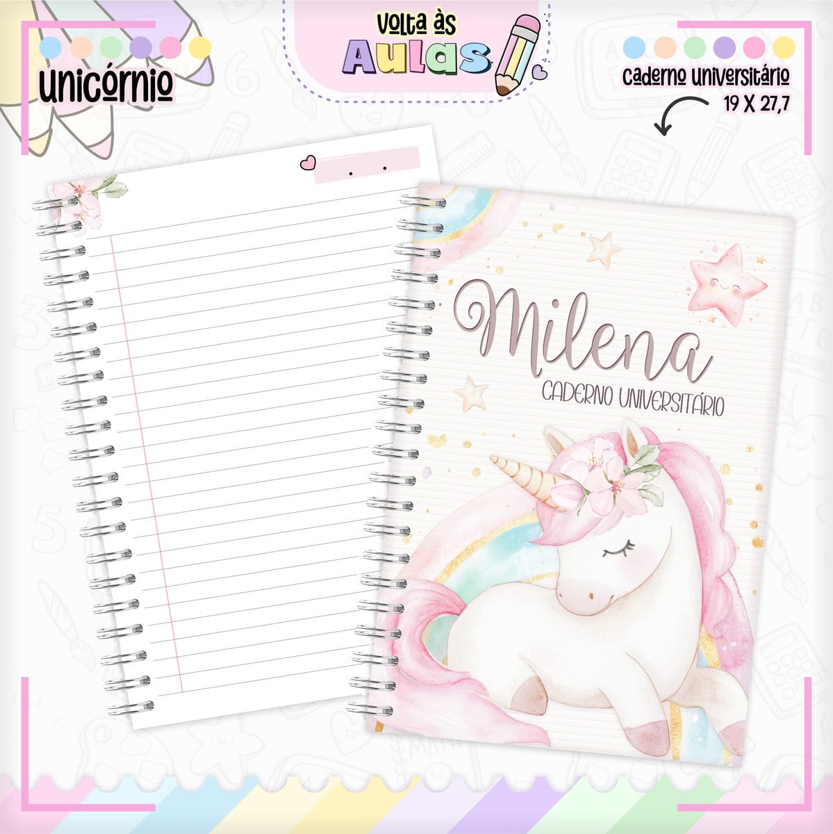 Combo Escolar Unicórnio Kit Digital para Encadernação 2 Combo Escolar Unicornio Arquivo Encadernacao 2