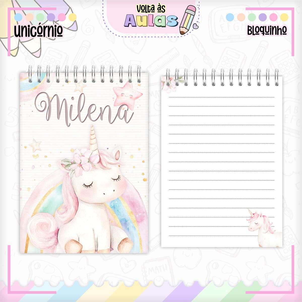 Combo Escolar Unicórnio Kit Digital para Encadernação 3 Combo Escolar Unicornio Arquivo Encadernacao 3