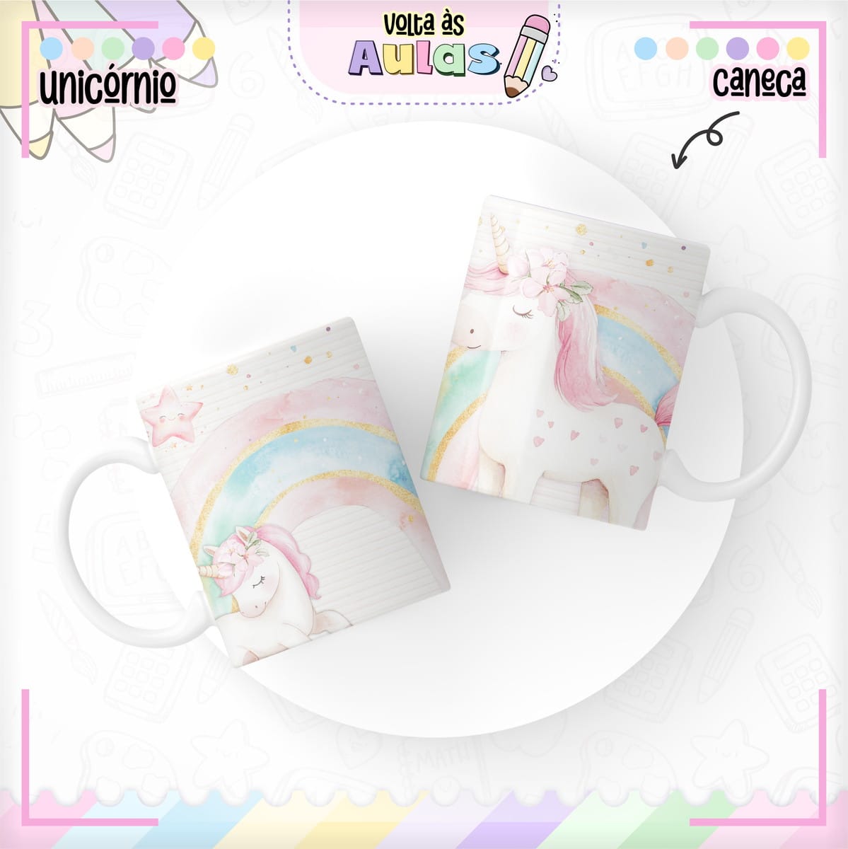 Combo Escolar Unicórnio Kit Digital para Encadernação 4 Combo Escolar Unicornio Arquivo Encadernacao 4