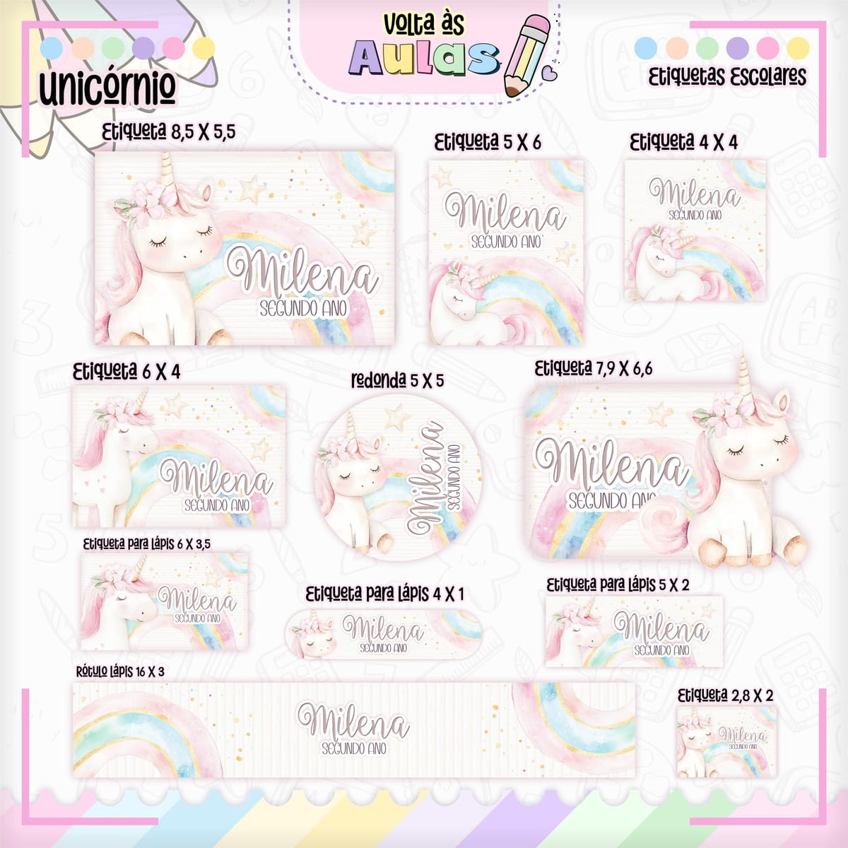 Combo Escolar Unicórnio Kit Digital para Encadernação 5 Combo Escolar Unicornio Arquivo Encadernacao 5