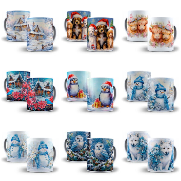 Combo Natal 3D 130 Artes Caneca Arquivos Png Neve Papai Noel