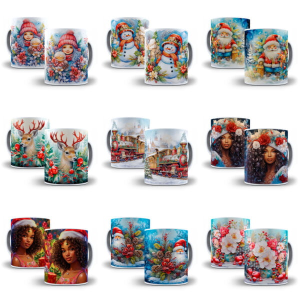 Combo Natal 3D 130 Artes Caneca Arquivos Png Neve Papai Noel