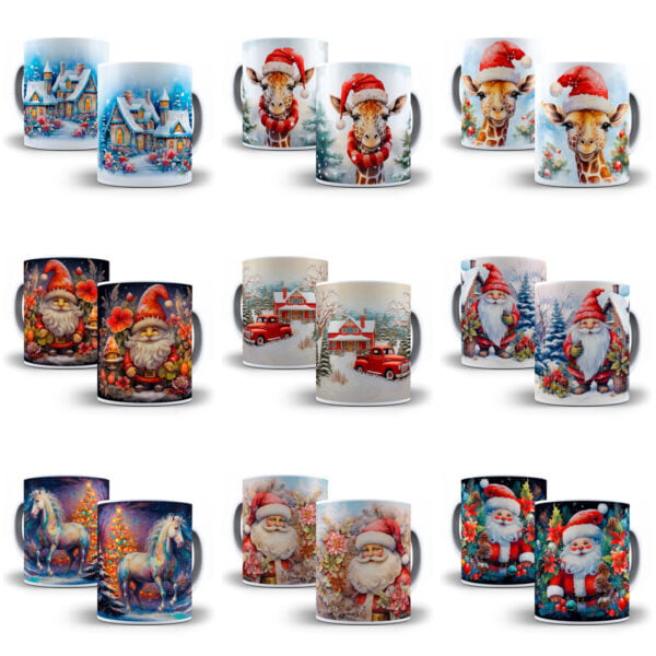 Combo Natal 3D 130 Artes Caneca Arquivos Png Neve Papai Noel