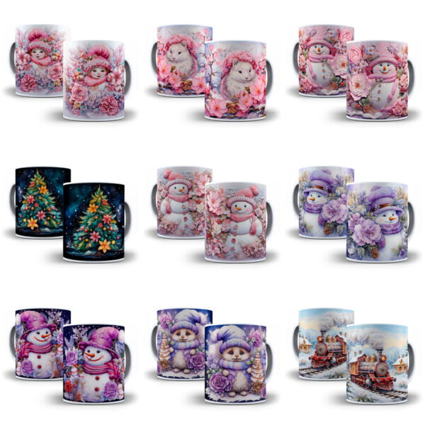 Combo Natal 3D 130 Artes Caneca Arquivos Png Neve Papai Noel