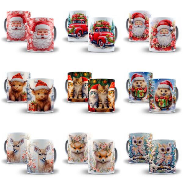 Combo Natal 3D 130 Artes Caneca Arquivos Png Neve Papai Noel