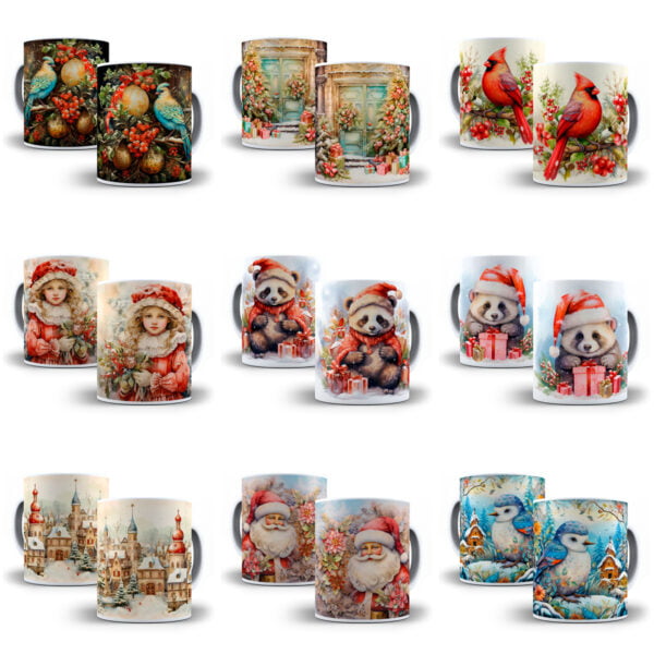 Combo Natal 3D 130 Artes Caneca Arquivos Png Neve Papai Noel