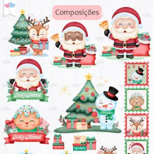 Combo Natal Fofo Ilustrações e Elementos Natalinos em Png