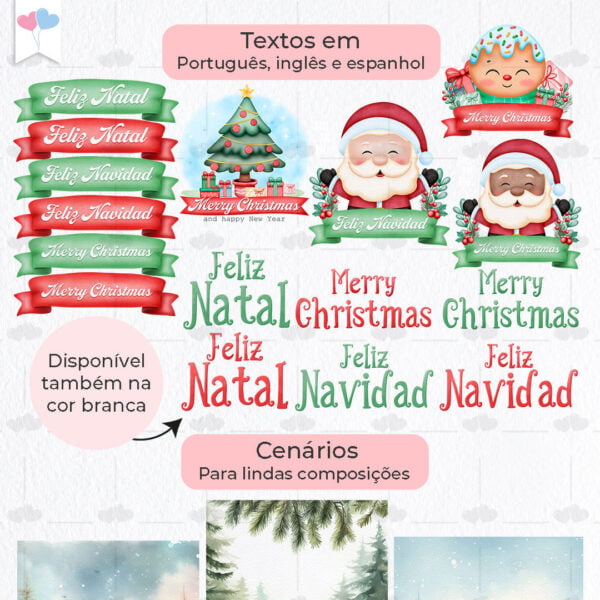 Combo Natal Fofo Ilustrações e Elementos Natalinos em Png