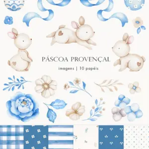 conjunto completo pascoa provencal aquarelada em png