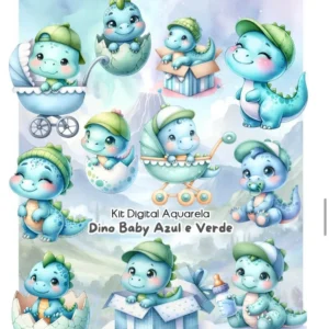 Conjunto Dino Baby Aquarela para Papelaria Personalizada