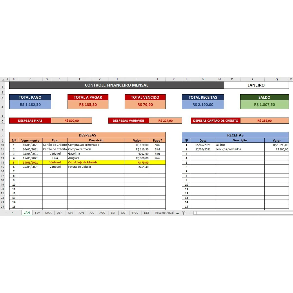 Planilha Controle Financeiro + Gastos Cartão de Crédito 6 Controle Financeiro Pessoal Em Excel Receitas e Despesas