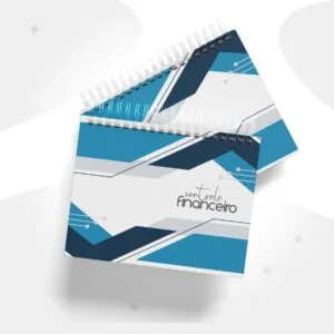 Dois cadernos espiralados com capa decorada em tons de azul e branco.