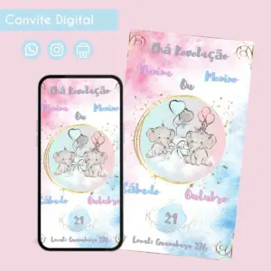 convite digital cha revelacao elefantinhos personalizado 2