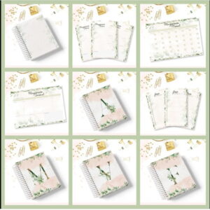 desk planner alfabeto floral verde arquivo digital