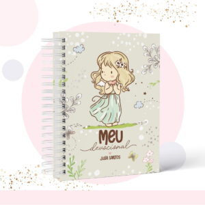 Capa de devocional digital com ilustração de menina angelical e frase 'Meu devocional'.