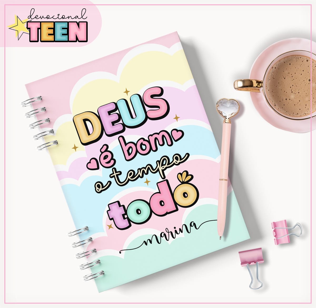 Kit Digital Devocional Teen Menina para Diário e Caneca 1 Kit Digital Devocional Teen Menina para Diário e Caneca