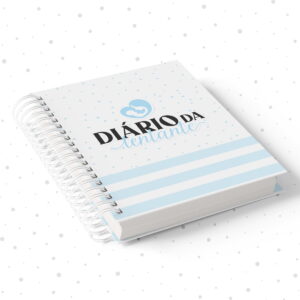 Arte digital de diário para tentantes, capa azul clara com bolinhas e listras.