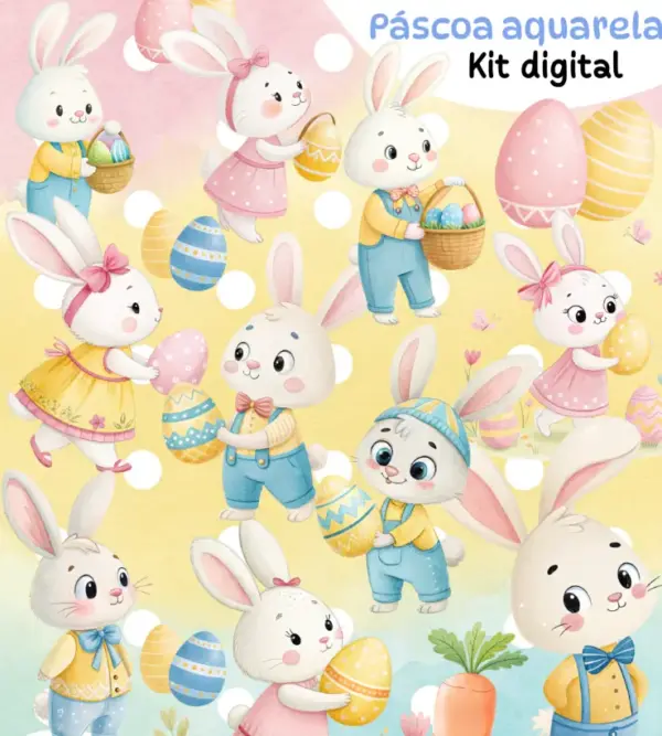 Elementos Png Coelhinhos Pascoa Aquarela Para Arte Digital