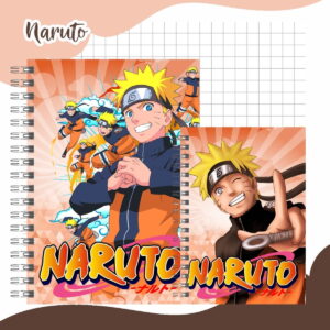 Encadernação Escolar Naruto com Capa Miolo e Acessórios 7 Arte digital de capa de caderno com personagem de anime loiro e texto "Naruto".