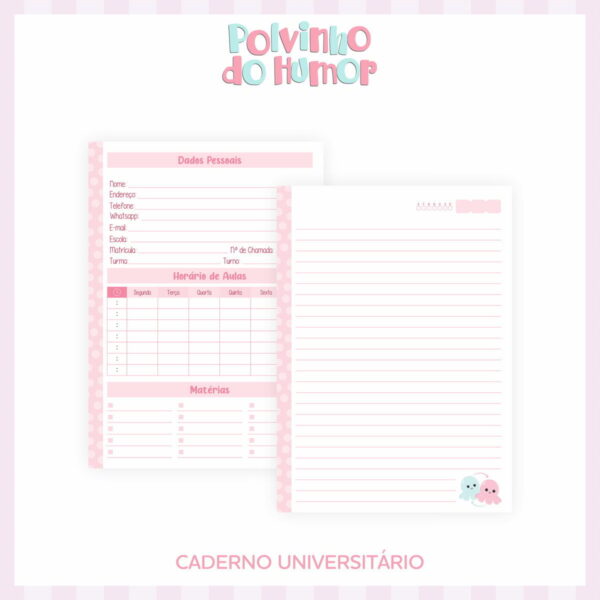 Encadernação Escolar Polvo do Humor Menina - Arquivo Digital