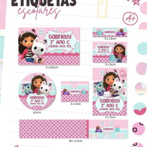Kit escolar Casa Mágica Gabby com tabuada capa e etiquetas 10 escolar casa magica gabby arquivo digital 4