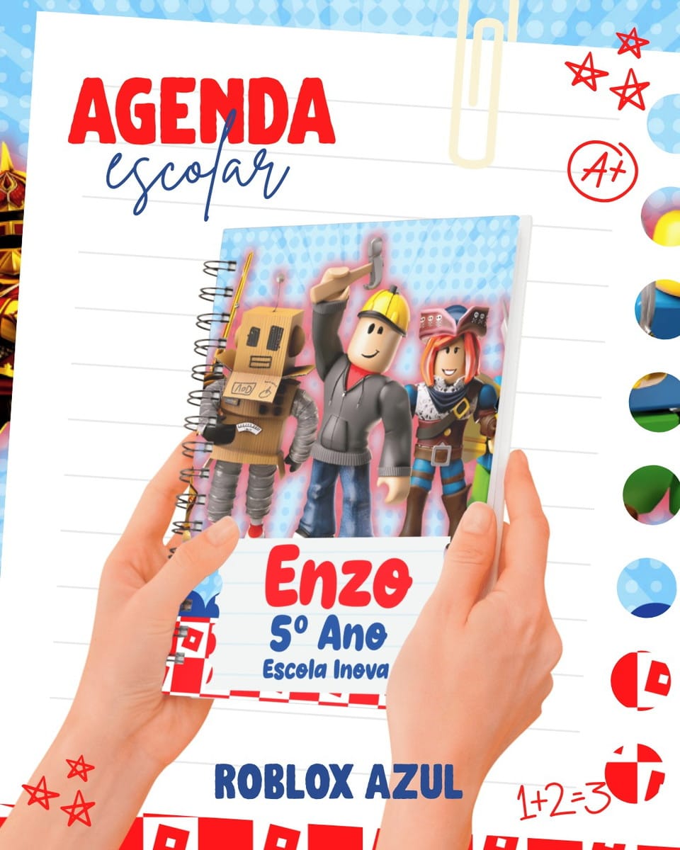 Kit Escolar Roblox Digital com Etiquetas e Capa de Agenda 2 Kit Escolar Roblox Digital com Etiquetas e Capa de Agenda - Imagem 2