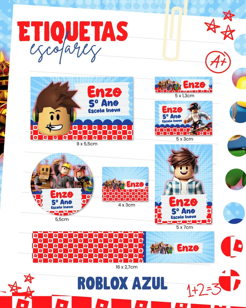 Kit Escolar Roblox Digital com Etiquetas e Capa de Agenda 1 Kit Escolar Roblox Digital com Etiquetas e Capa de Agenda
