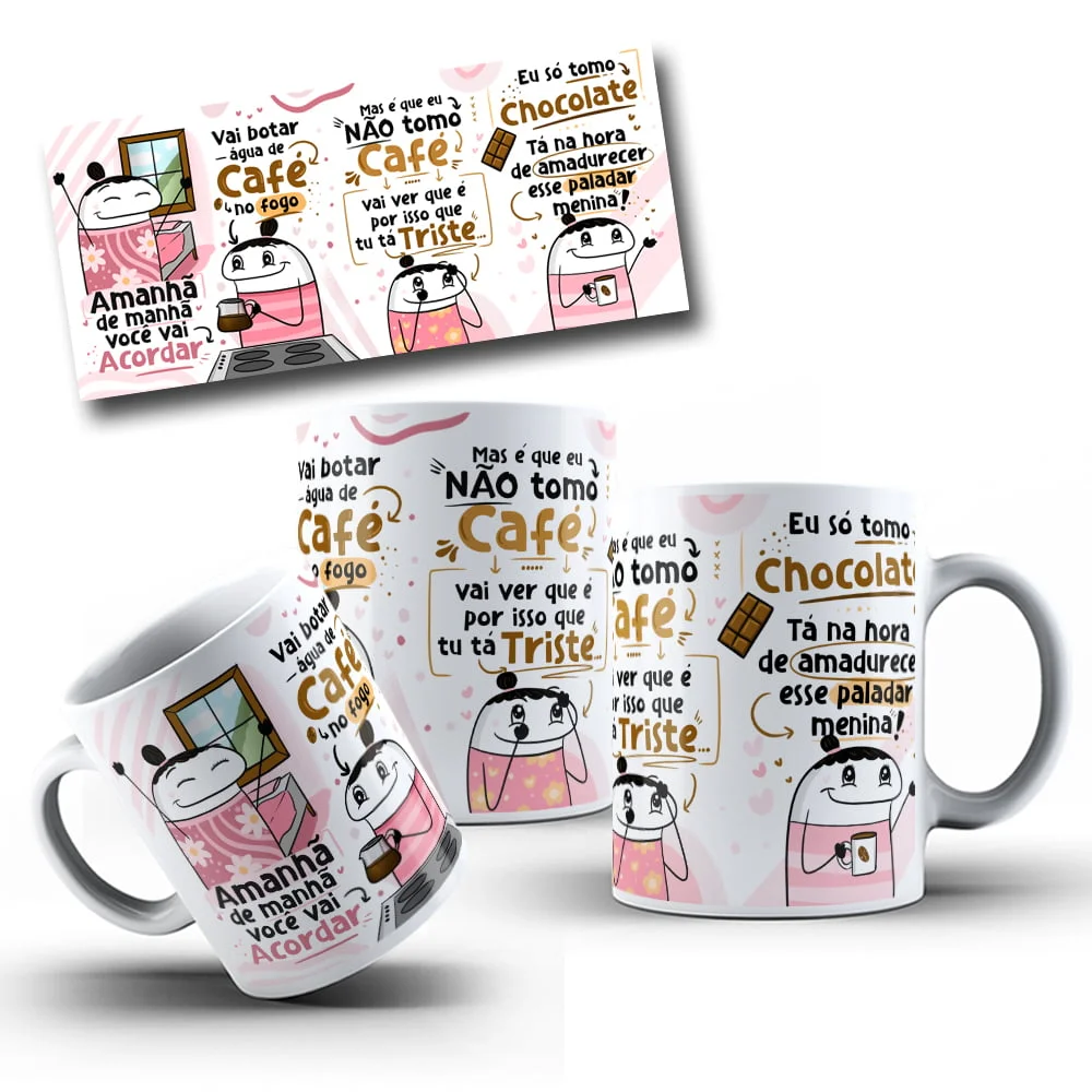 Arte digital para estampar canecas com ilustrações engraçadas e frases divertidas sobre café.
