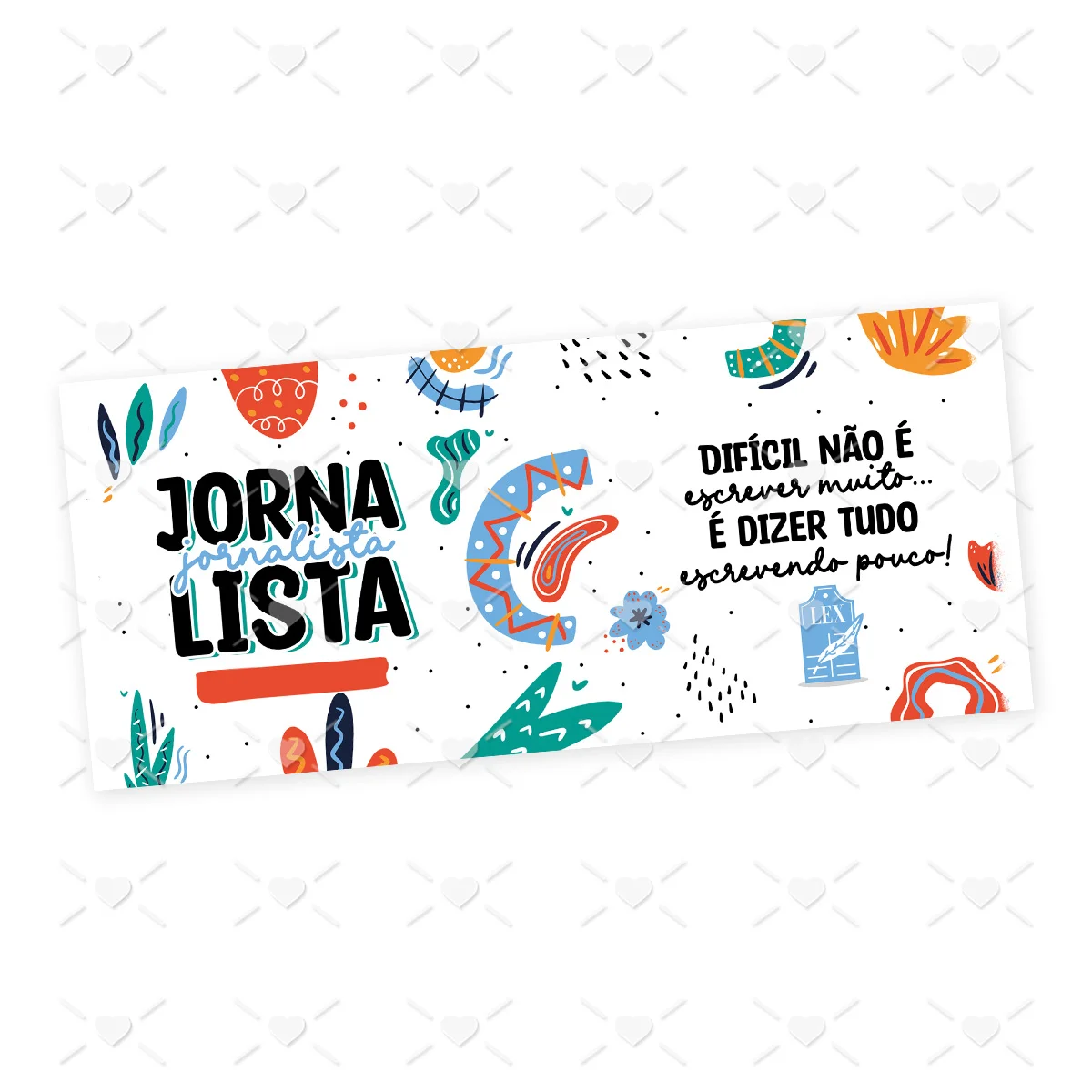 Arte digital com texto sobre jornalismo cercado por ilustrações coloridas e abstratas