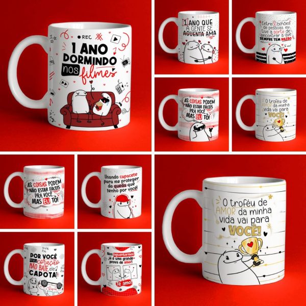 Estampa Sublimação Caneca Flork Namorados Frases Ilustrações