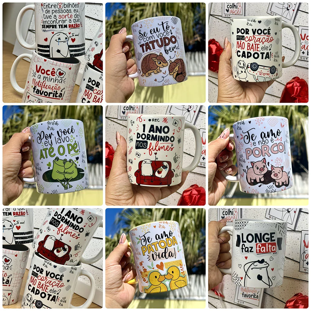Estampa Sublimação Caneca Flork Namorados Frases Ilustrações