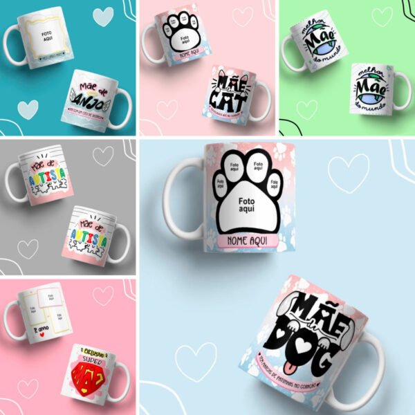 Estampas Caneca Dia das Mães Autismo Pet Cachorro Gato Png