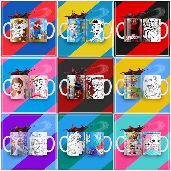 Estampas Caneca Personagens Desenhos P Colorir Infantil Png