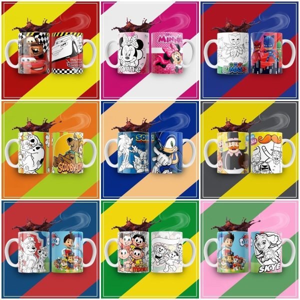 Estampas Caneca Personagens Desenhos P Colorir Infantil Png