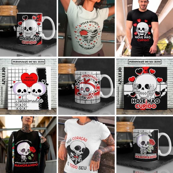 Estampas Caveiras Namorados Sublimação Caneca Camiseta Jpg