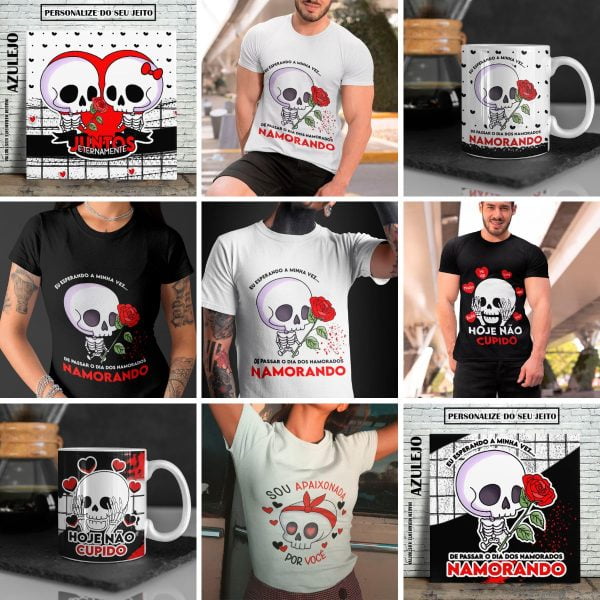 Estampas Caveiras Namorados Sublimação Caneca Camiseta Jpg