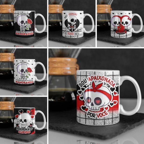 Estampas Caveiras Namorados Sublimação Caneca Camiseta Jpg