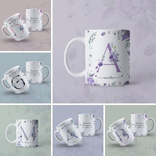 Estampas Sublimação Caneca Dia Da Mulher Alfabeto Floral Png