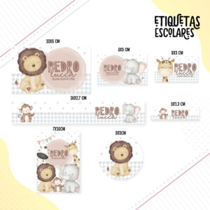 etiqueta escolar animais cute menino arquivo digital