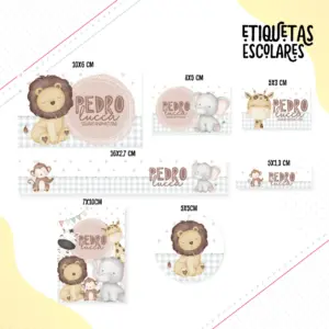 Etiqueta Escolar Animais Cute Menino - Arquivo Digital