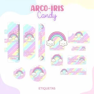 Etiqueta Escolar Arco Íris Candy- Arquivo Digital 6 Etiqueta Escolar Arco Íris Candy- Arquivo Digital