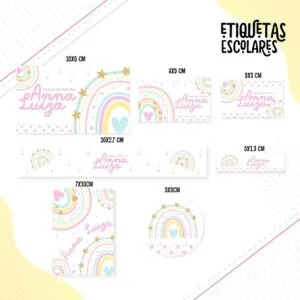 Etiqueta Escolar Arco Iris Clarinho- Arquivo Digital 33 Etiqueta Escolar Arco Iris Clarinho- Arquivo Digital