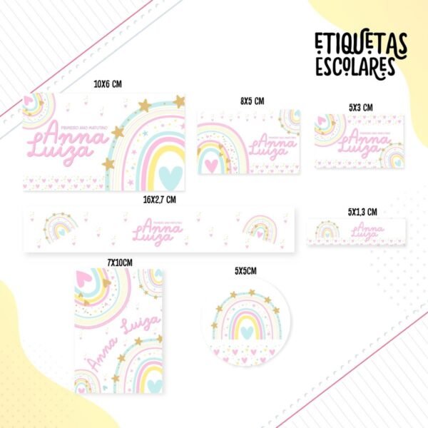Etiqueta Escolar Arco Iris Clarinho- Arquivo Digital