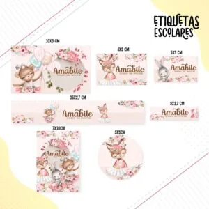 Etiqueta Escolar Ballet Animais - Arquivo Digital 10 Etiqueta Escolar Ballet Animais - Arquivo Digital